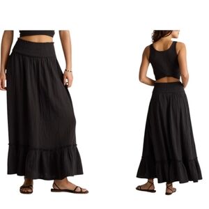NWT Quince 100% Organic Cotton Gauze Smocked Maxi Skirt Black Size S